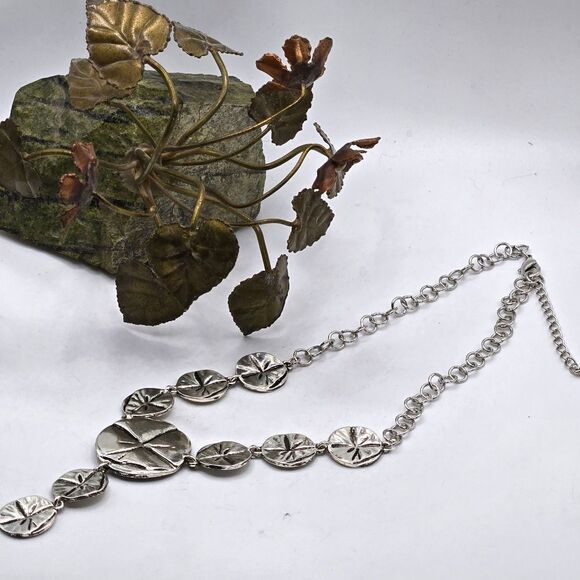 "5/$25" Silvertone Sand Dollar Disc Y Drop Adjustable Necklace - Picture 2 of 8